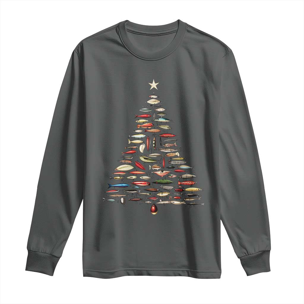 Fishing Lure Christmas Tree Long Sleeve Shirt Retro Fisherman Xmas Fish Fly - Wonder Print Shop