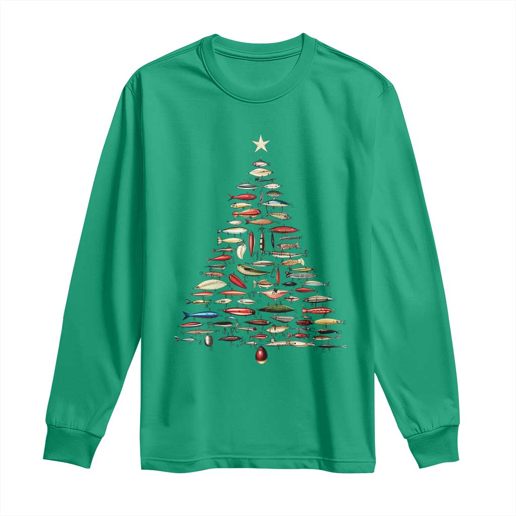 Fishing Lure Christmas Tree Long Sleeve Shirt Retro Fisherman Xmas Fish Fly - Wonder Print Shop