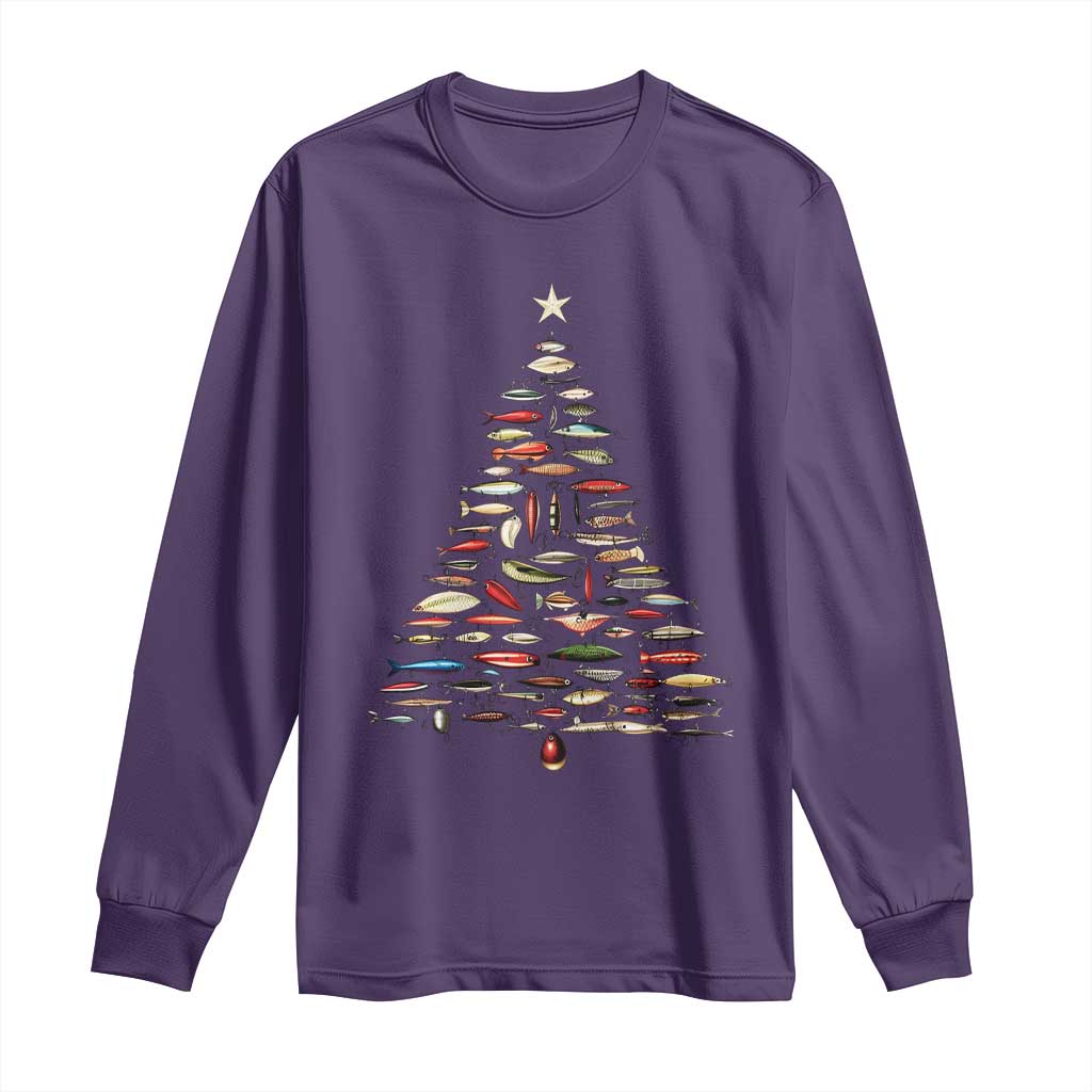 Fishing Lure Christmas Tree Long Sleeve Shirt Retro Fisherman Xmas Fish Fly - Wonder Print Shop