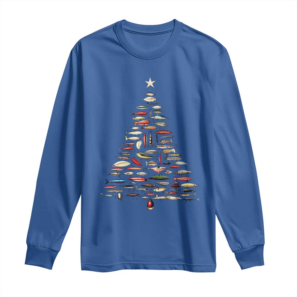 Fishing Lure Christmas Tree Long Sleeve Shirt Retro Fisherman Xmas Fish Fly - Wonder Print Shop