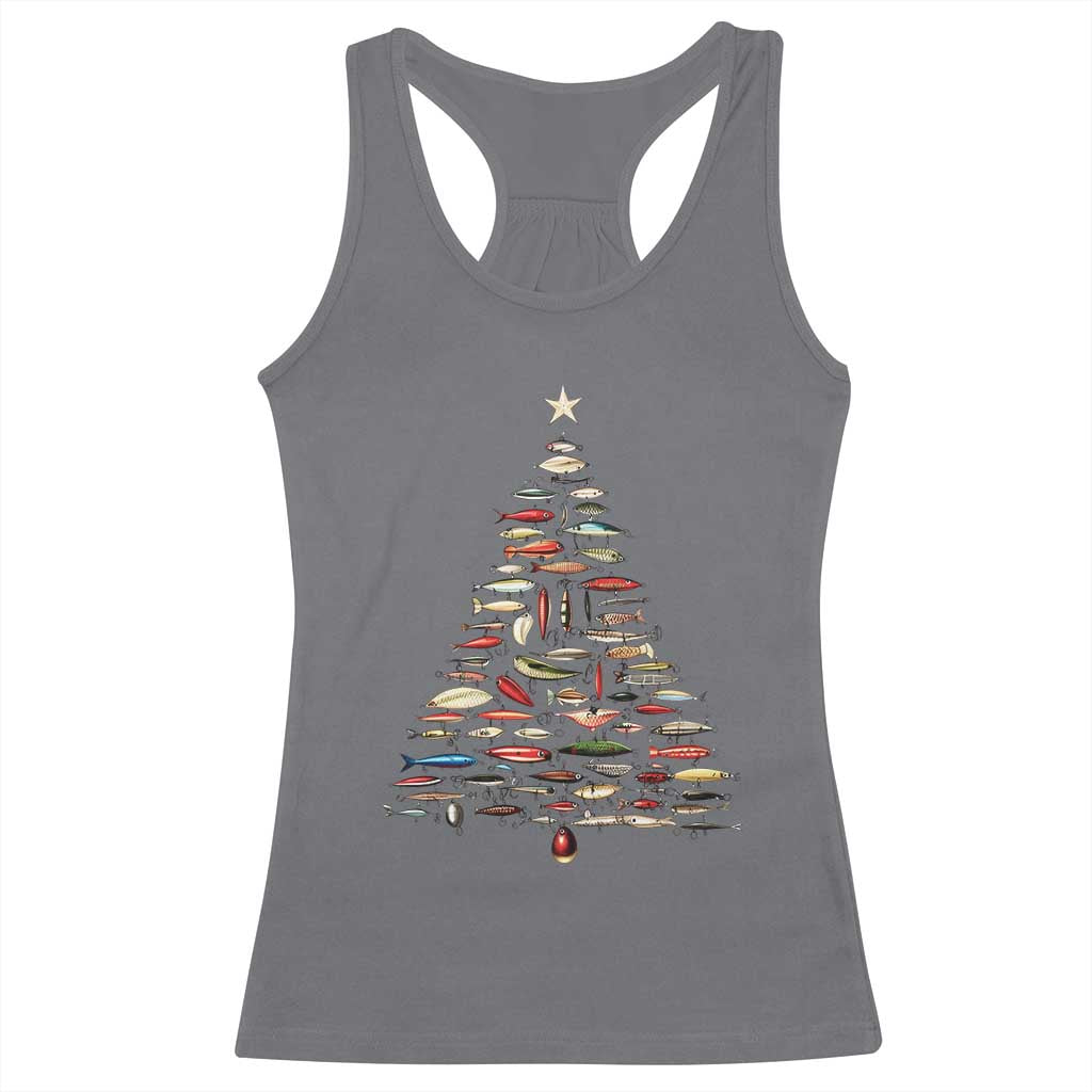 Fishing Lure Christmas Tree Racerback Tank Top Retro Fisherman Xmas Fish Fly - Wonder Print Shop
