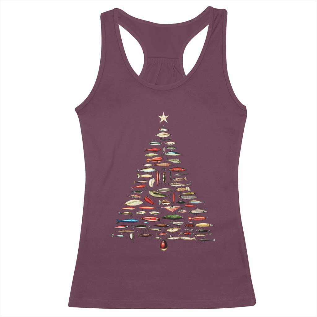Fishing Lure Christmas Tree Racerback Tank Top Retro Fisherman Xmas Fish Fly - Wonder Print Shop