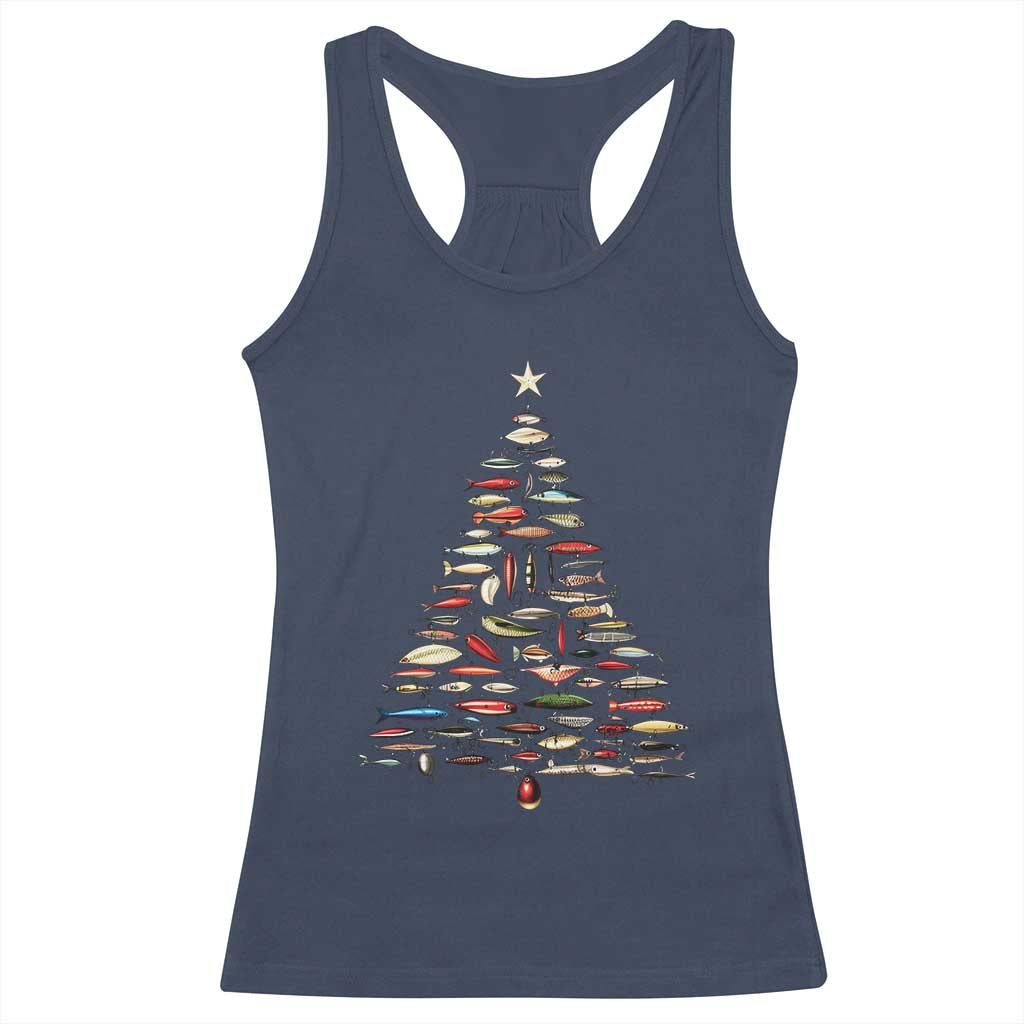 Fishing Lure Christmas Tree Racerback Tank Top Retro Fisherman Xmas Fish Fly - Wonder Print Shop