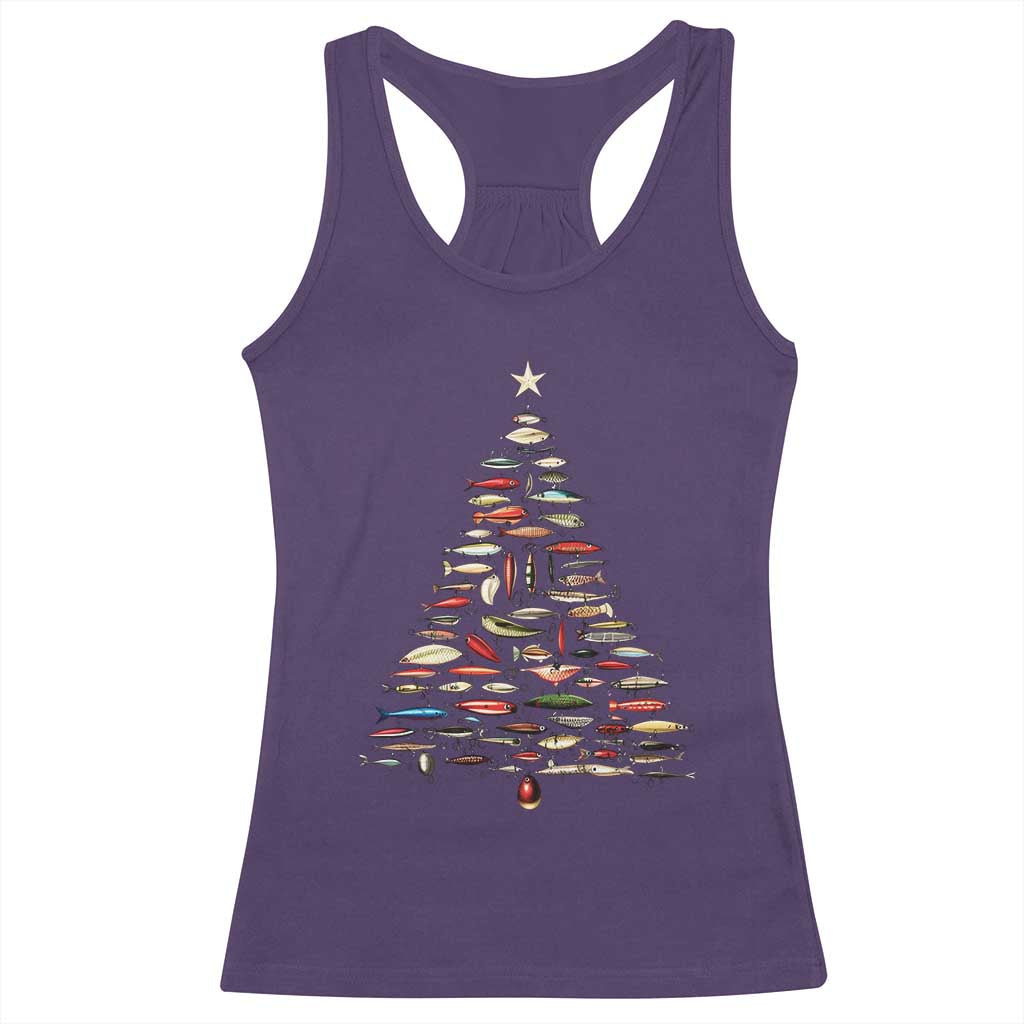 Fishing Lure Christmas Tree Racerback Tank Top Retro Fisherman Xmas Fish Fly - Wonder Print Shop