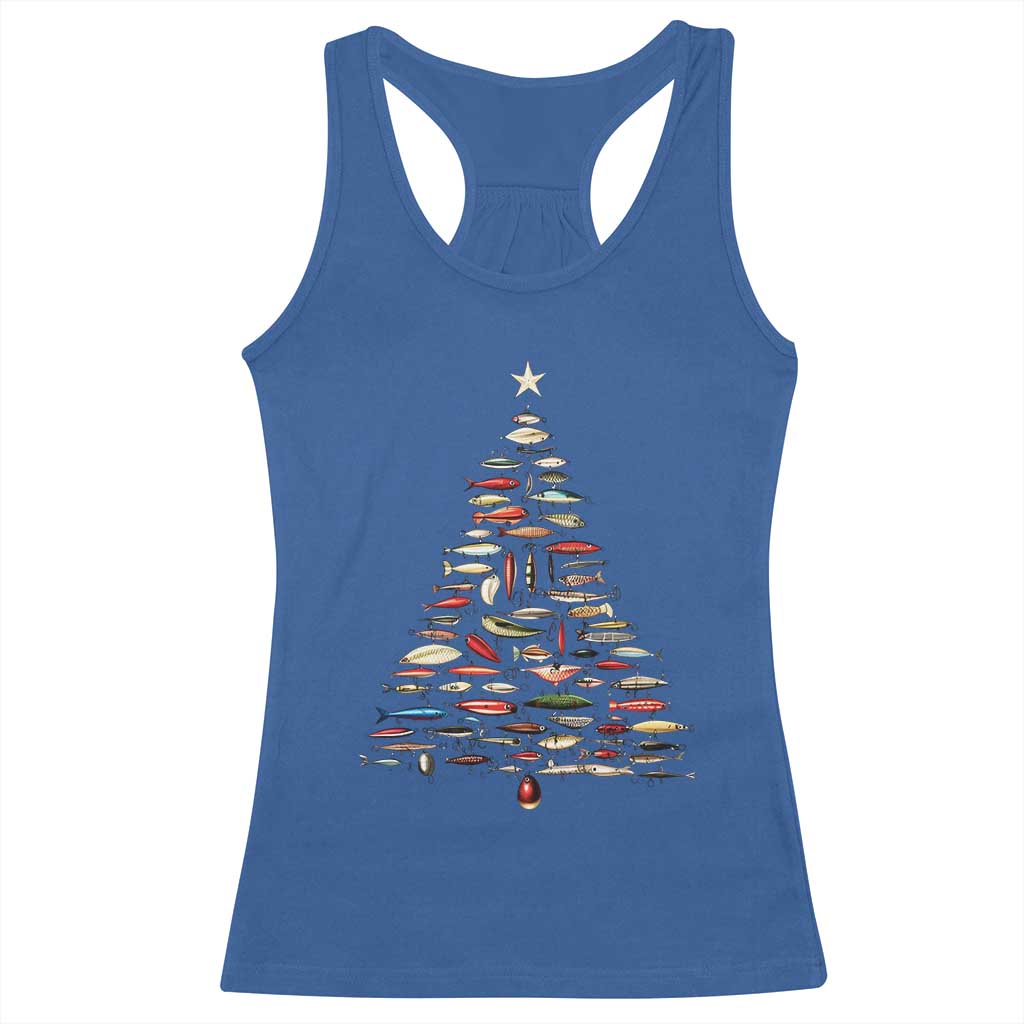 Fishing Lure Christmas Tree Racerback Tank Top Retro Fisherman Xmas Fish Fly - Wonder Print Shop
