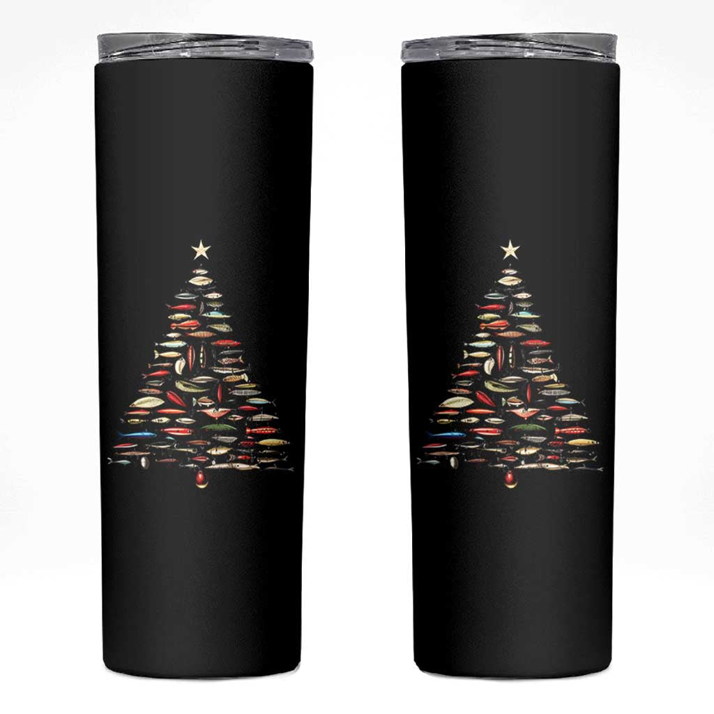 Fishing Lure Christmas Tree Skinny Tumbler Retro Fisherman Xmas Fish Fly - Wonder Print Shop