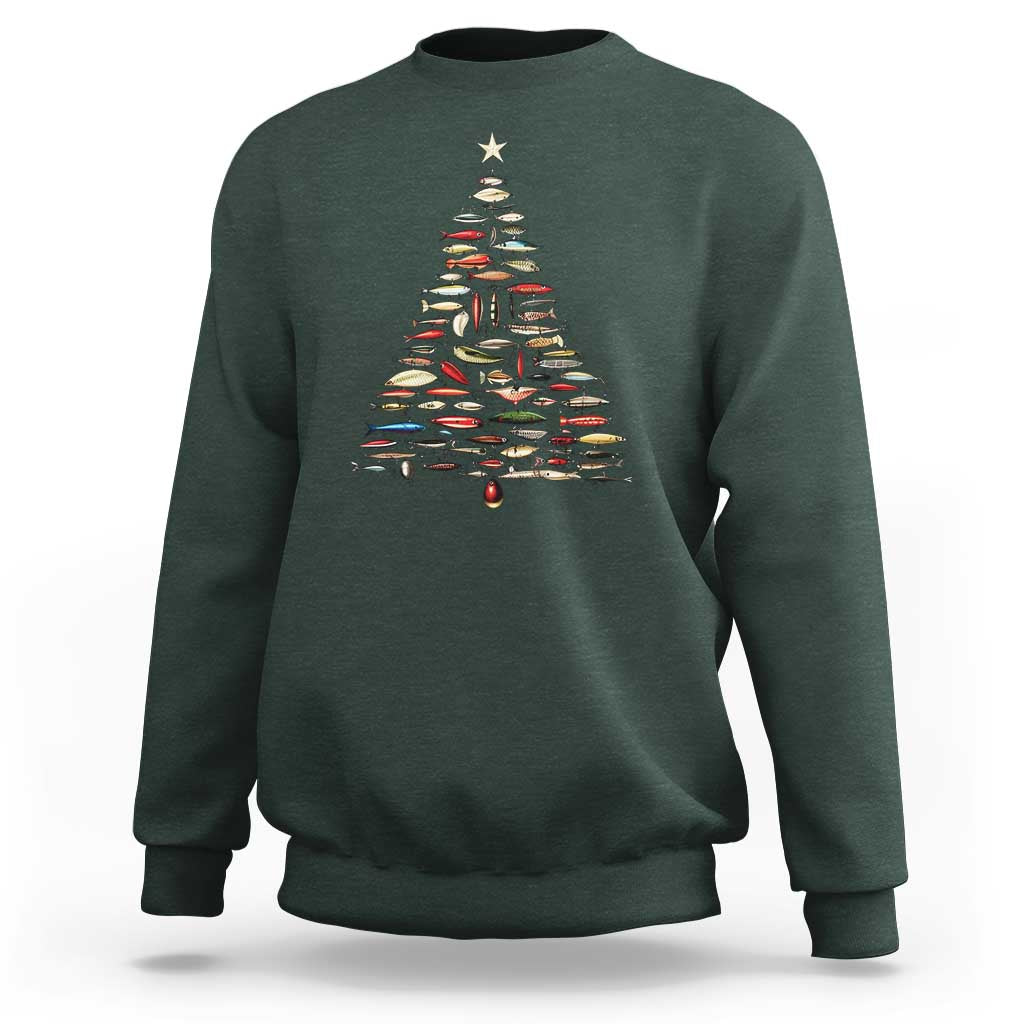 Fishing Lure Christmas Tree Sweatshirt Retro Fisherman Xmas Fish Fly - Wonder Print Shop