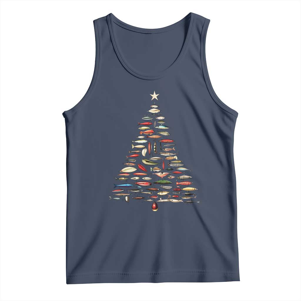 Fishing Lure Christmas Tree Tank Top Retro Fisherman Xmas Fish Fly - Wonder Print Shop