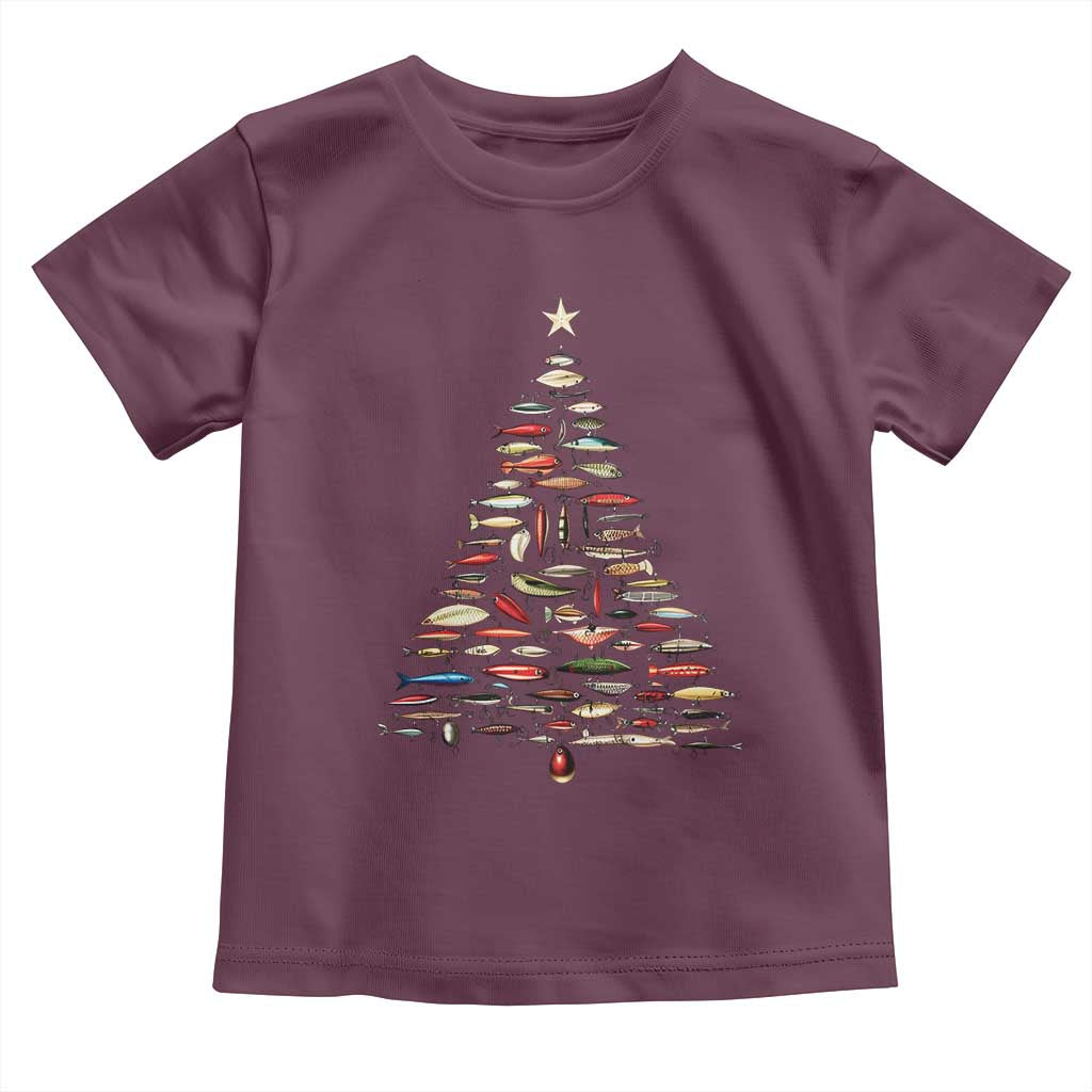 Fishing Lure Christmas Tree Toddler T Shirt Retro Fisherman Xmas Fish Fly - Wonder Print Shop