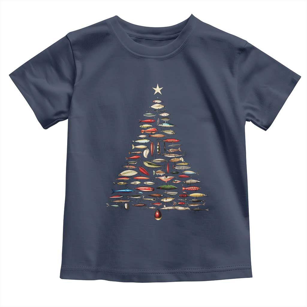 Fishing Lure Christmas Tree Toddler T Shirt Retro Fisherman Xmas Fish Fly - Wonder Print Shop