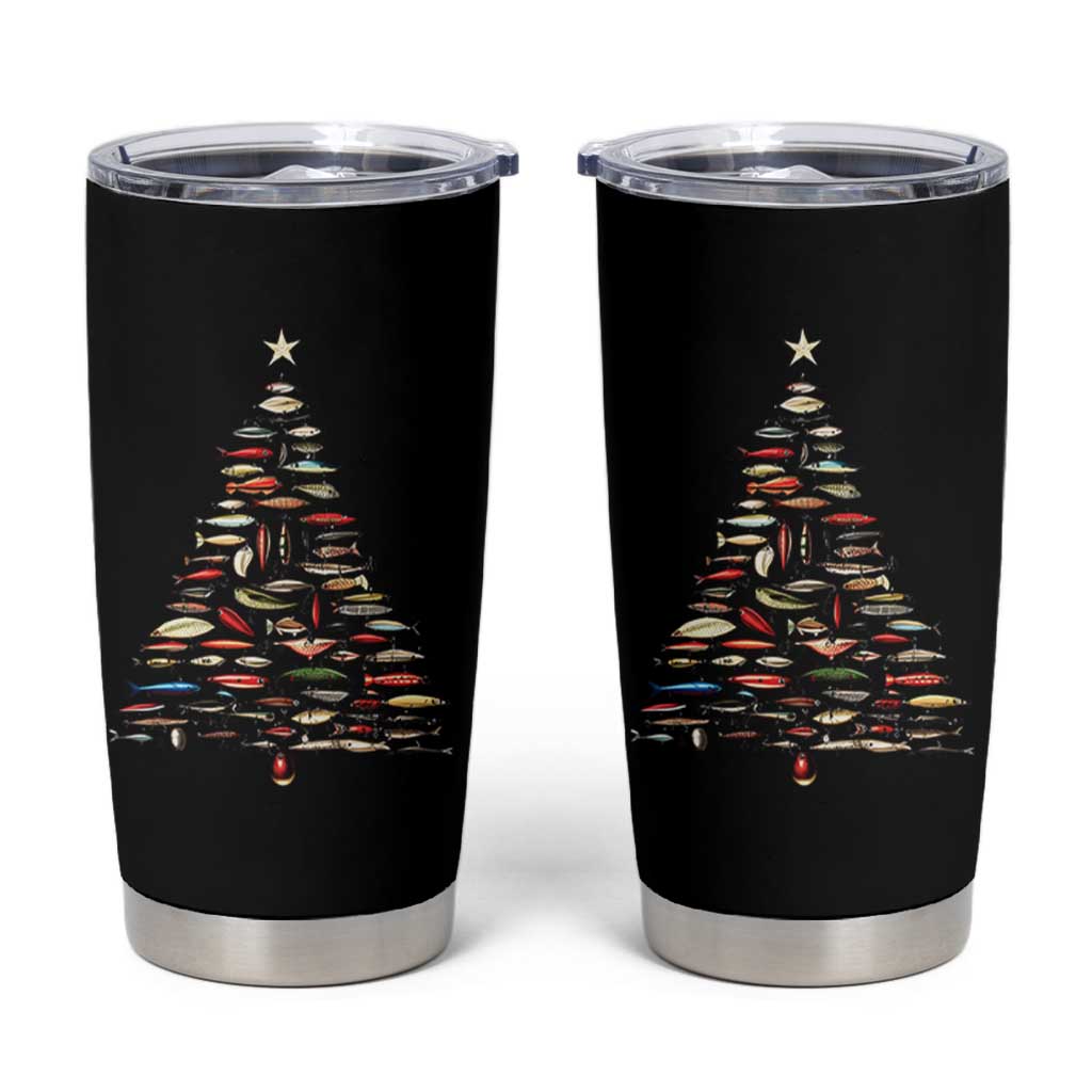 Fishing Lure Christmas Tree Tumbler Cup Retro Fisherman Xmas Fish Fly - Wonder Print Shop