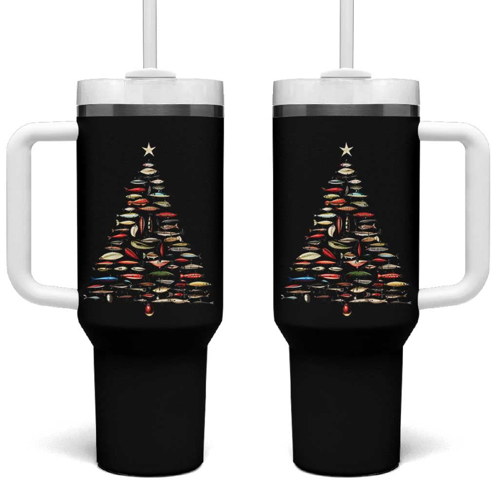 Fishing Lure Christmas Tree Tumbler With Handle Retro Fisherman Xmas Fish Fly - Wonder Print Shop