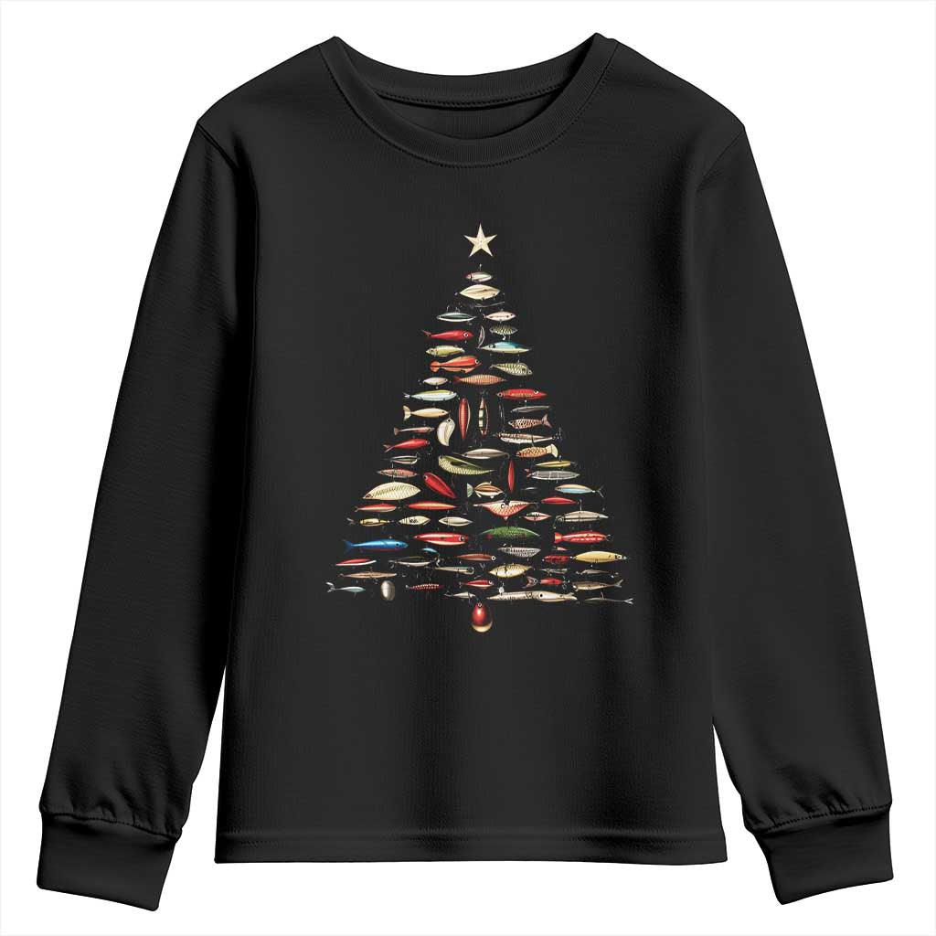 Fishing Lure Christmas Tree Youth Sweatshirt Retro Fisherman Xmas Fish Fly - Wonder Print Shop