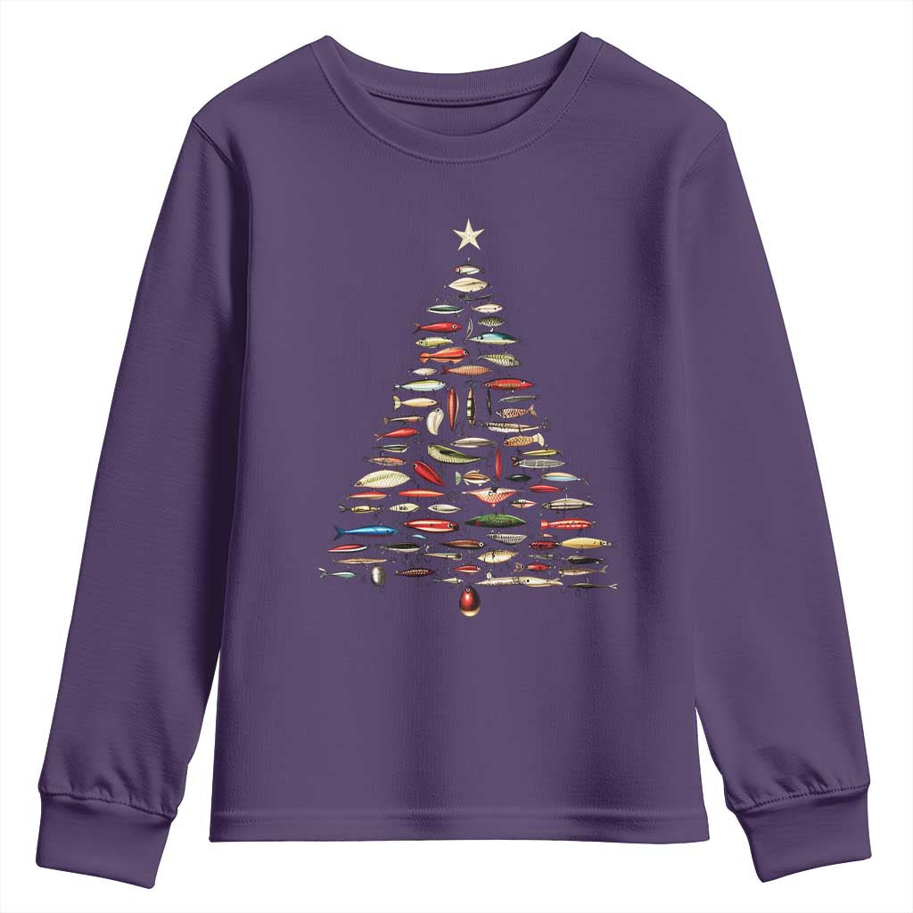 Fishing Lure Christmas Tree Youth Sweatshirt Retro Fisherman Xmas Fish Fly - Wonder Print Shop