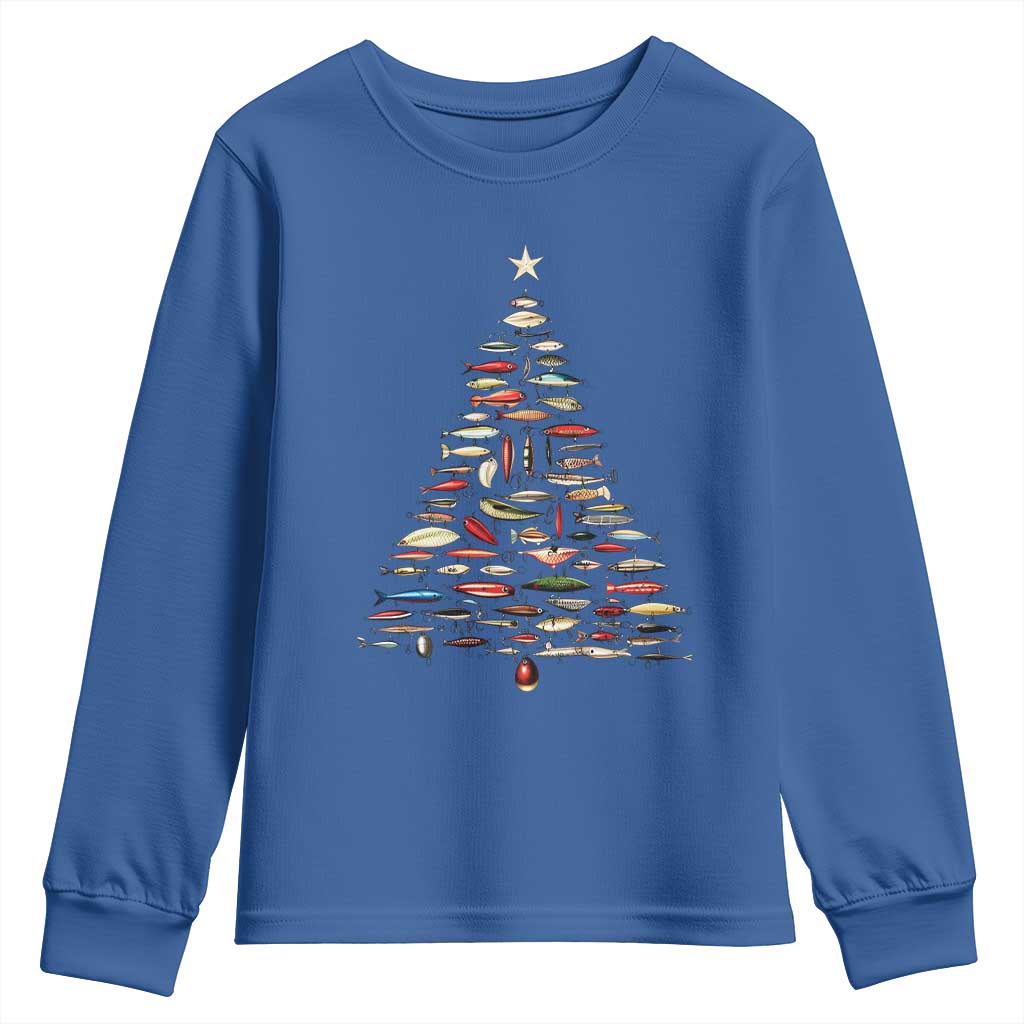 Fishing Lure Christmas Tree Youth Sweatshirt Retro Fisherman Xmas Fish Fly - Wonder Print Shop