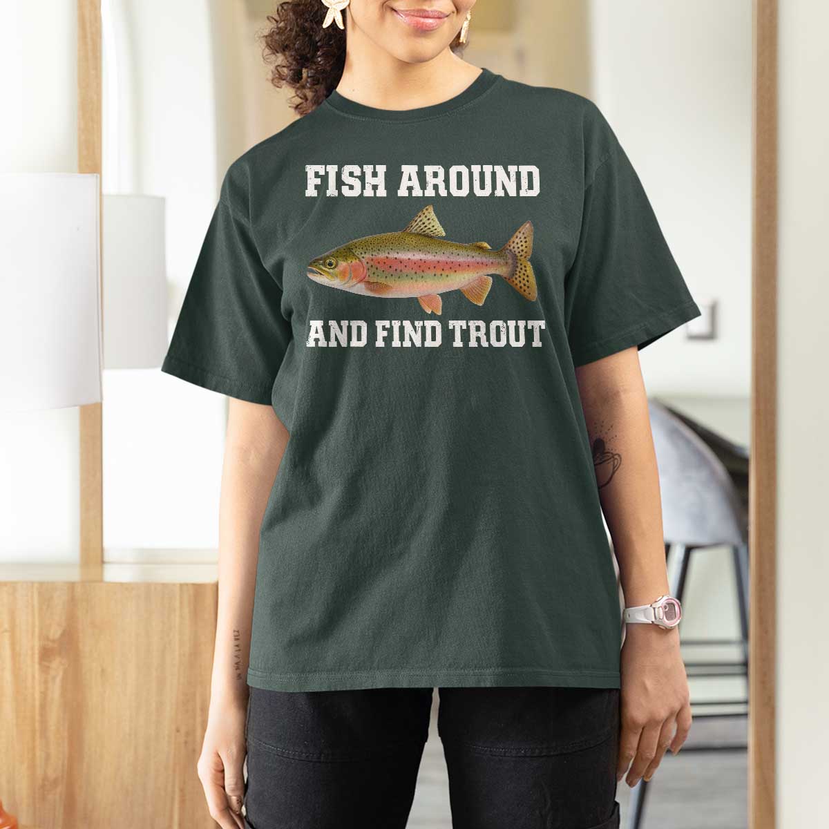 Fish Around and Find Trout T Shirt For Women Fishing Meme Punny Pun Dad Joke Fisherman Gift - Wonder Print Shop