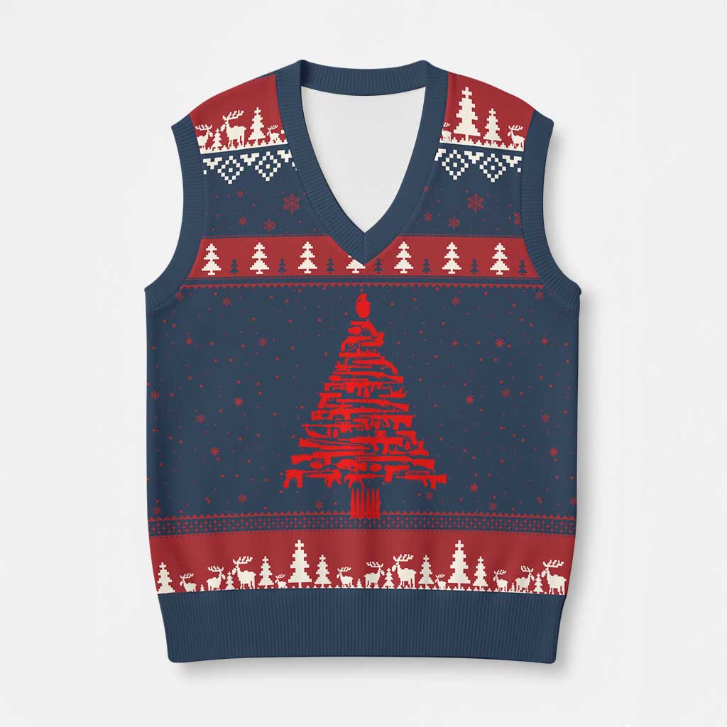 Funny Guns Xmas V-Neck Knit Sweater Vest 2nd Amendment Xmas Tree Gun Lovers - Wonder Print Shop