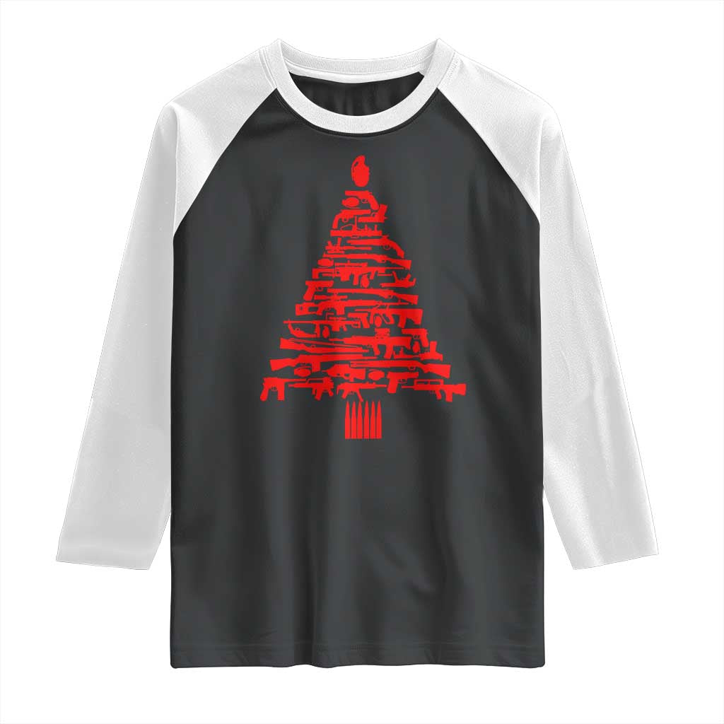 Funny Guns Christmas Raglan Shirt 2nd Amendment Xmas Tree Gun Lovers - Wonder Print Shop