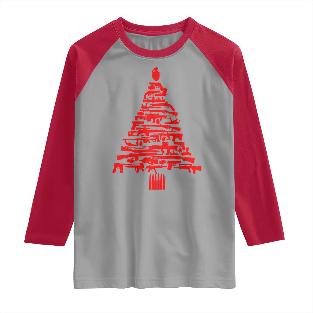 Funny Guns Christmas Raglan Shirt 2nd Amendment Xmas Tree Gun Lovers - Wonder Print Shop