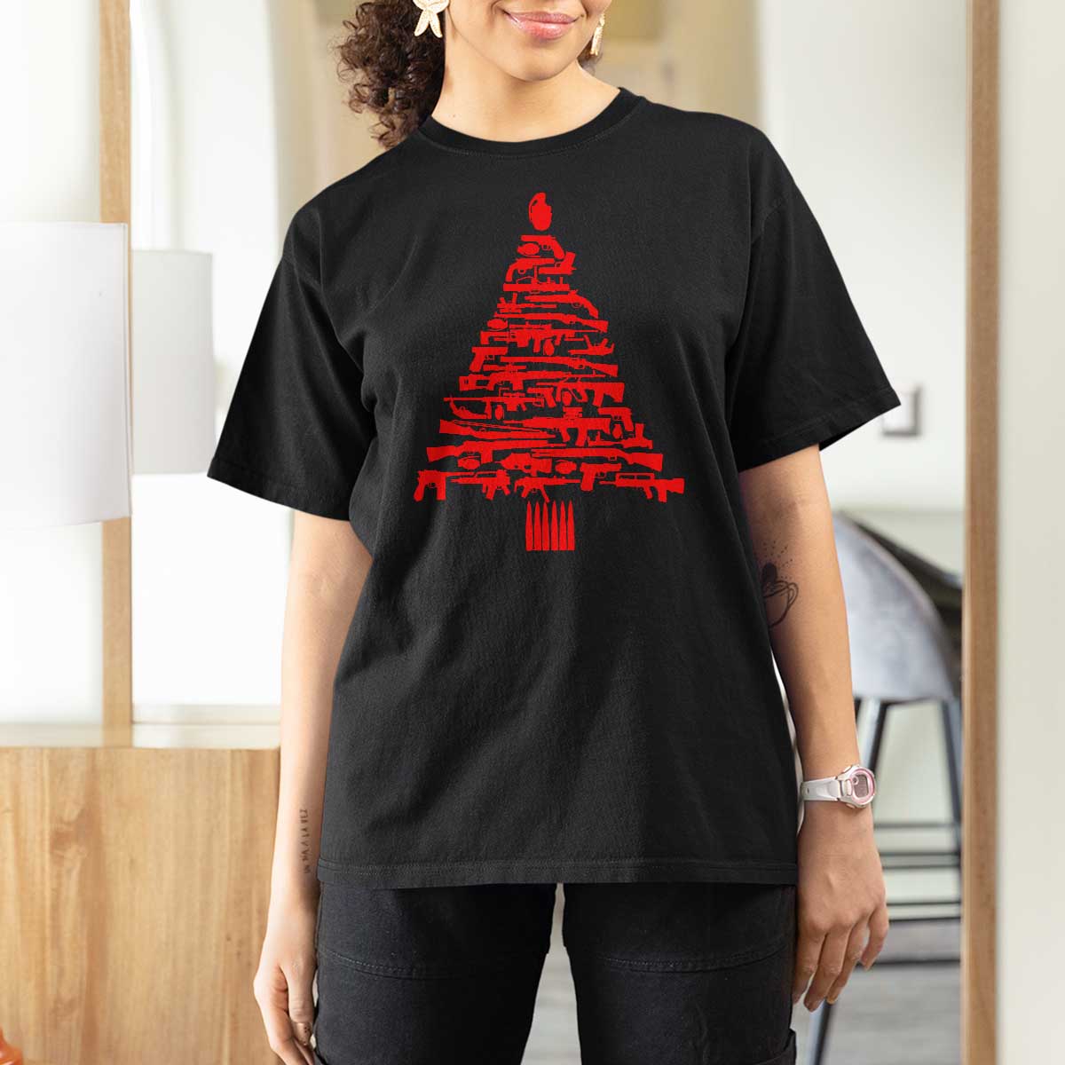 Funny Guns Christmas T Shirt For Women 2nd Amendment Xmas Tree Gun Lovers - Wonder Print Shop