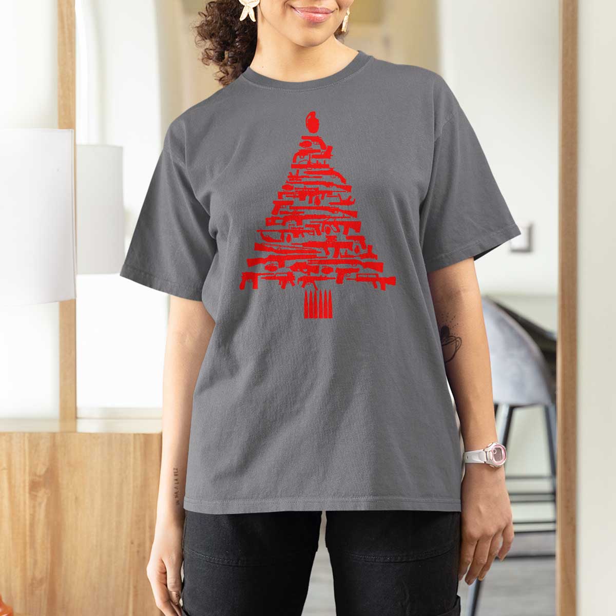 Funny Guns Christmas T Shirt For Women 2nd Amendment Xmas Tree Gun Lovers - Wonder Print Shop
