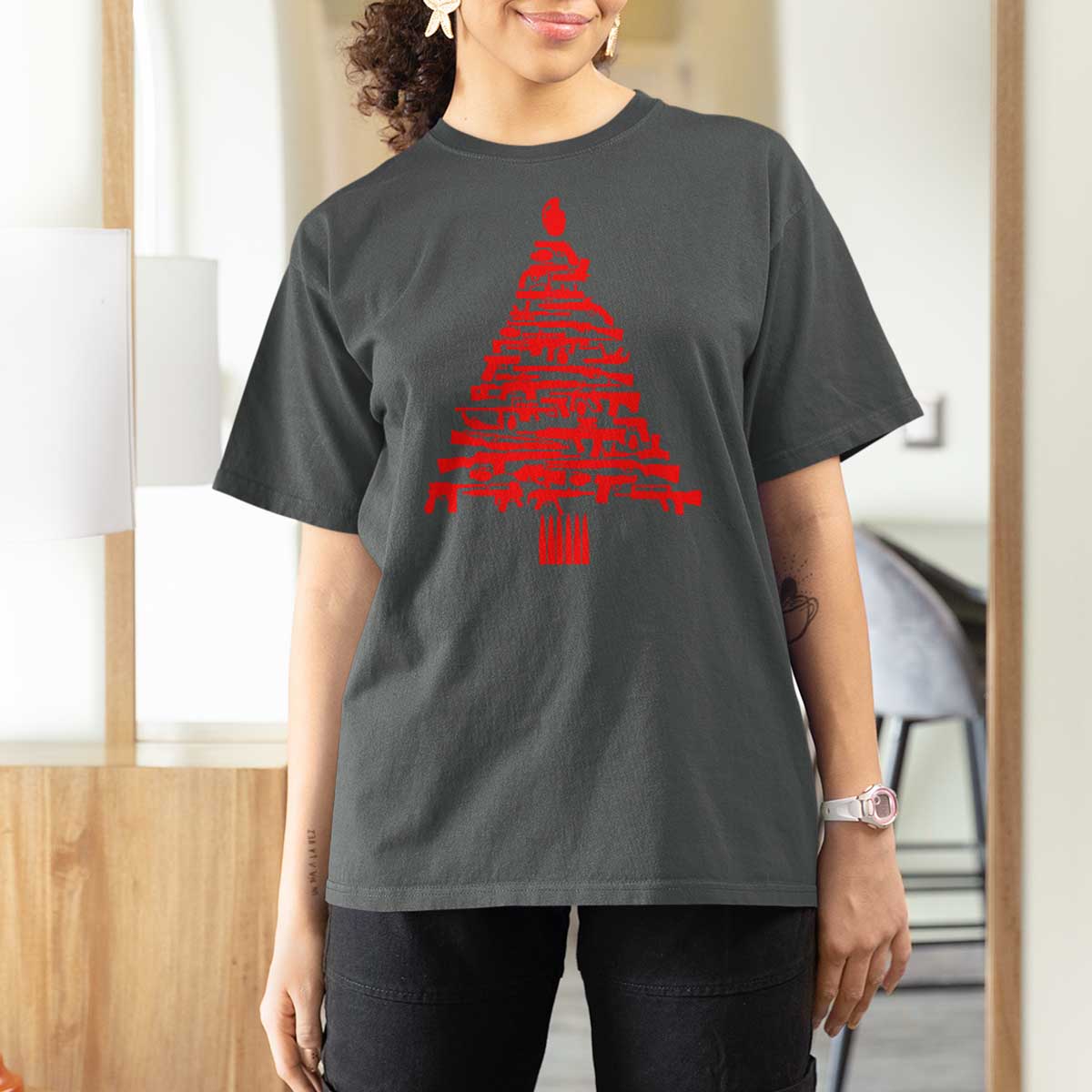 Funny Guns Christmas T Shirt For Women 2nd Amendment Xmas Tree Gun Lovers - Wonder Print Shop