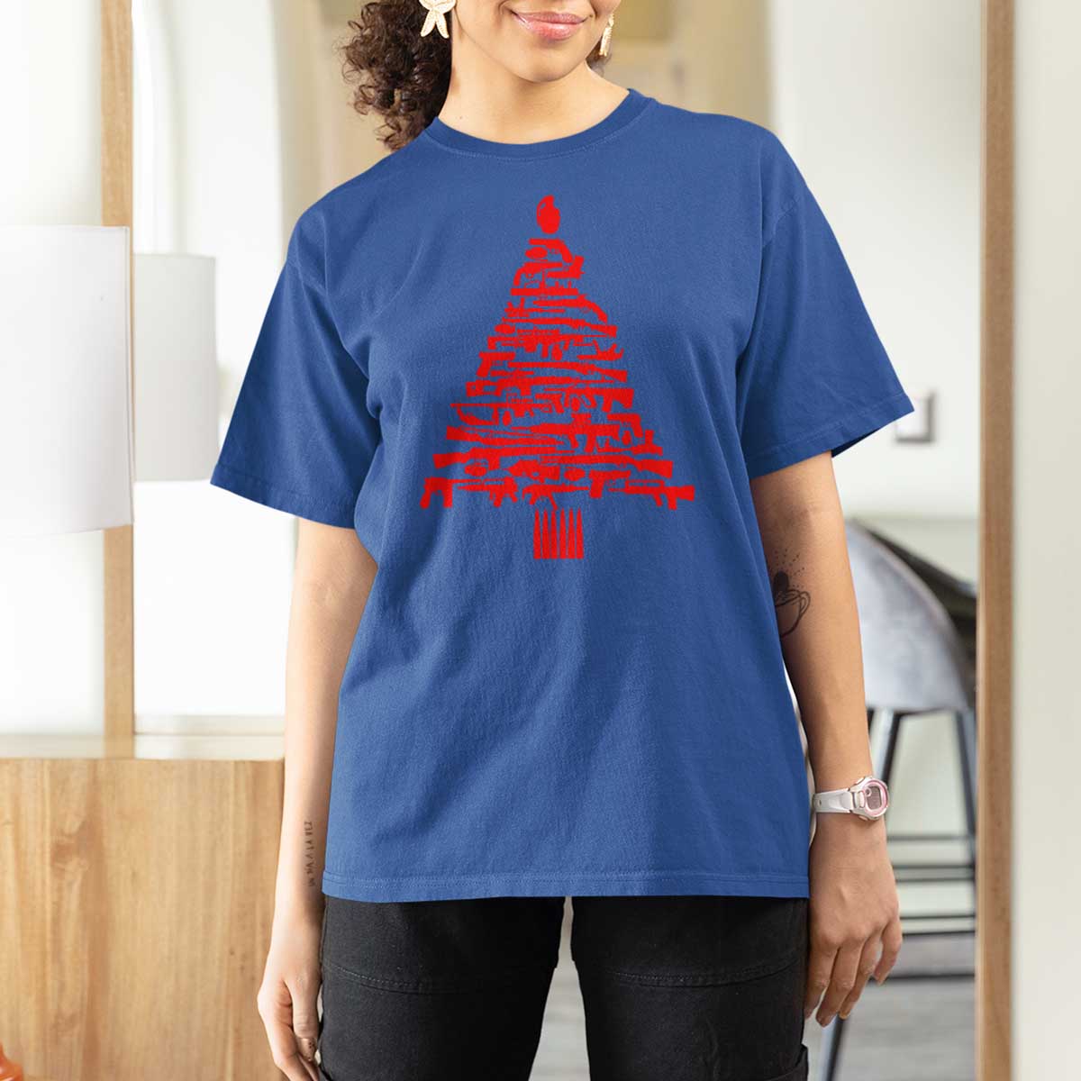 Funny Guns Christmas T Shirt For Women 2nd Amendment Xmas Tree Gun Lovers - Wonder Print Shop