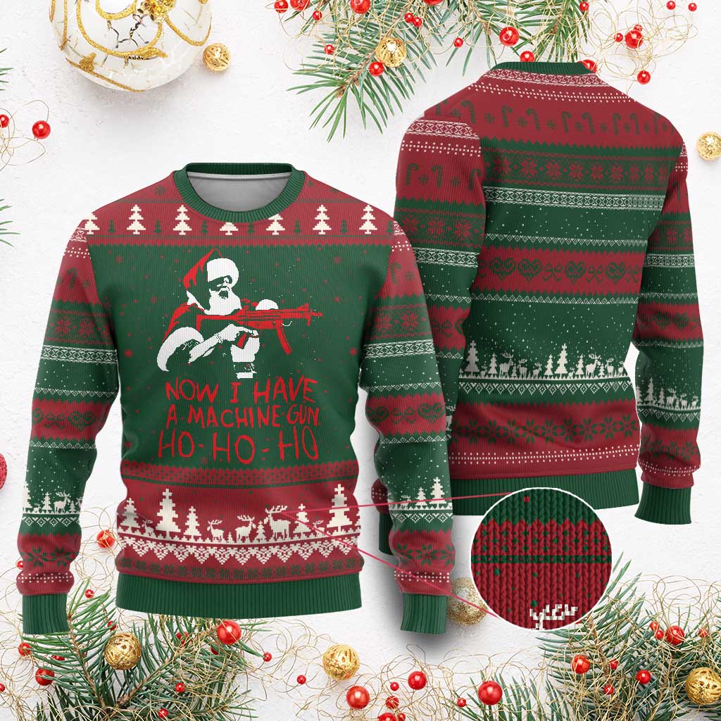 Now I Have A Machine Gun Ugly Christmas Sweater Funny Retro Xmas 90s Movie Santa Gun Lovers - Wonder Print Shop