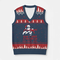 Now I Have A Machine Gun V-Neck Knit Sweater Vest Funny Retro Xmas 90s Movie Santa Gun Lovers - Wonder Print Shop