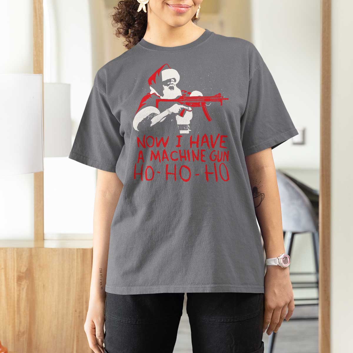 Now I Have A Machine Gun T Shirt For Women Funny Retro Christmas 90s Movie Santa Gun Lovers - Wonder Print Shop
