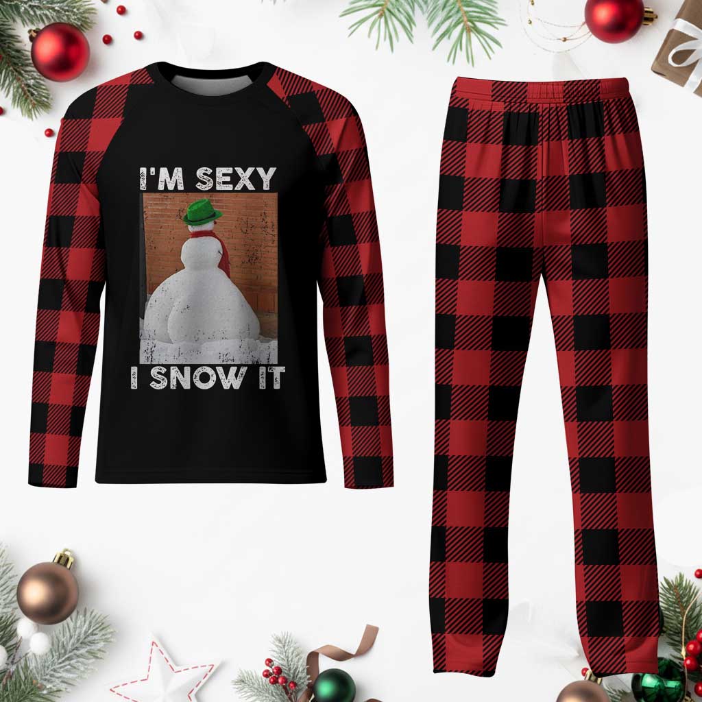 Sarcastic Snowman Plaid Pajama Set Funny Christmas I'm Sexy and I Snow It - Wonder Print Shop