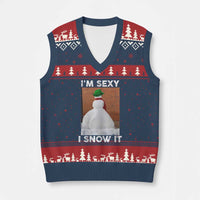 Sarcastic Snowman V-Neck Knit Sweater Vest Funny Xmas I'm Sexy and I Snow It - Wonder Print Shop