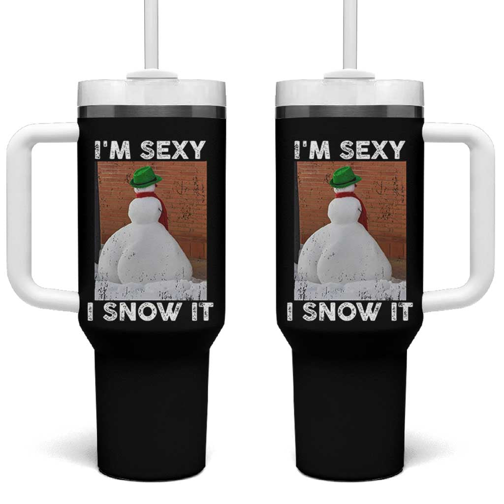 Sarcastic Snowman Tumbler With Handle Funny Christmas I'm Sexy and I Snow It - Wonder Print Shop
