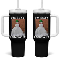 Sarcastic Snowman Tumbler With Handle Funny Christmas I'm Sexy and I Snow It - Wonder Print Shop