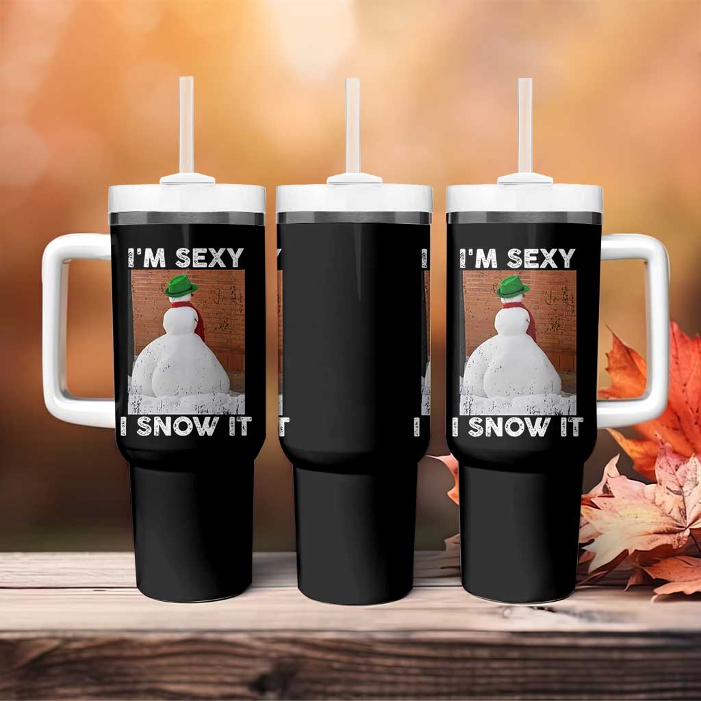 Sarcastic Snowman Tumbler With Handle Funny Christmas I'm Sexy and I Snow It - Wonder Print Shop
