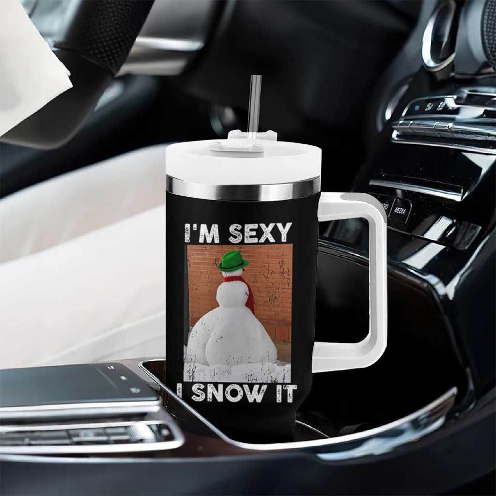 Sarcastic Snowman Tumbler With Handle Funny Christmas I'm Sexy and I Snow It - Wonder Print Shop