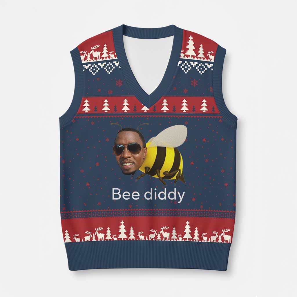 Bee Diddy V-Neck Knit Sweater Vest Funny Weirdcore Dark Humor Internet Memes Gen-Z - Wonder Print Shop