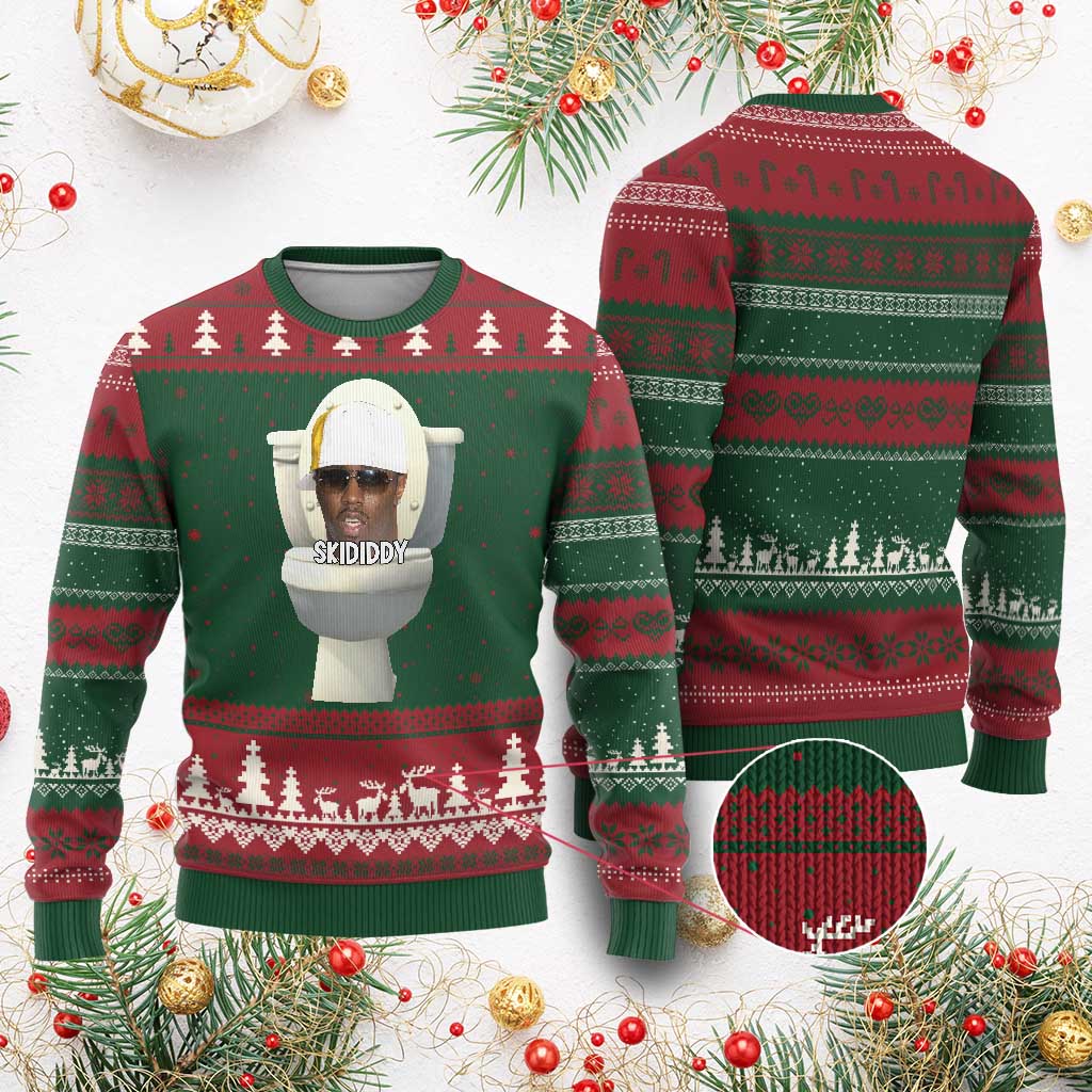 Funny Diddy Ugly Christmas Sweater Diddy Skibidi Toilet Meme - Wonder Print Shop