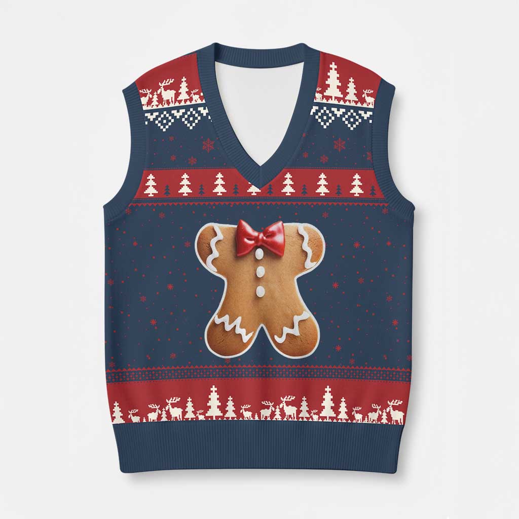 Gingerbread Man V-Neck Knit Sweater Vest Xmas Cookie Costume - Wonder Print Shop