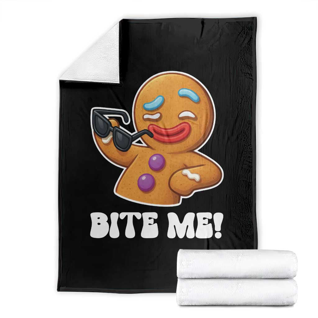 Funny Xmas Gingerbread Man Throw Blanket Funny Sexy Cookie Bite Me - Wonder Print Shop