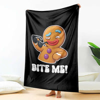 Funny Xmas Gingerbread Man Throw Blanket Funny Sexy Cookie Bite Me - Wonder Print Shop
