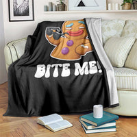 Funny Xmas Gingerbread Man Throw Blanket Funny Sexy Cookie Bite Me - Wonder Print Shop