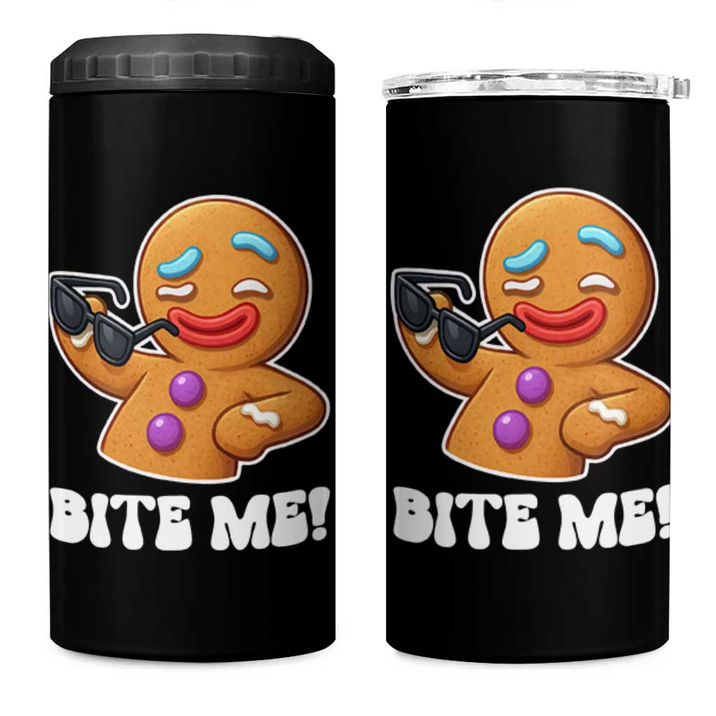 Funny Xmas Gingerbread Man 4 in 1 Can Cooler Tumbler Funny Sexy Cookie Bite Me - Wonder Print Shop
