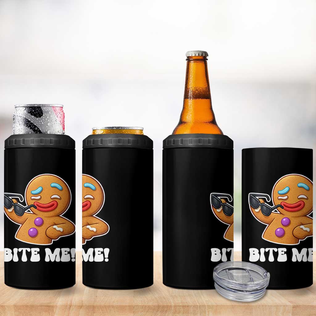 Funny Xmas Gingerbread Man 4 in 1 Can Cooler Tumbler Funny Sexy Cookie Bite Me - Wonder Print Shop