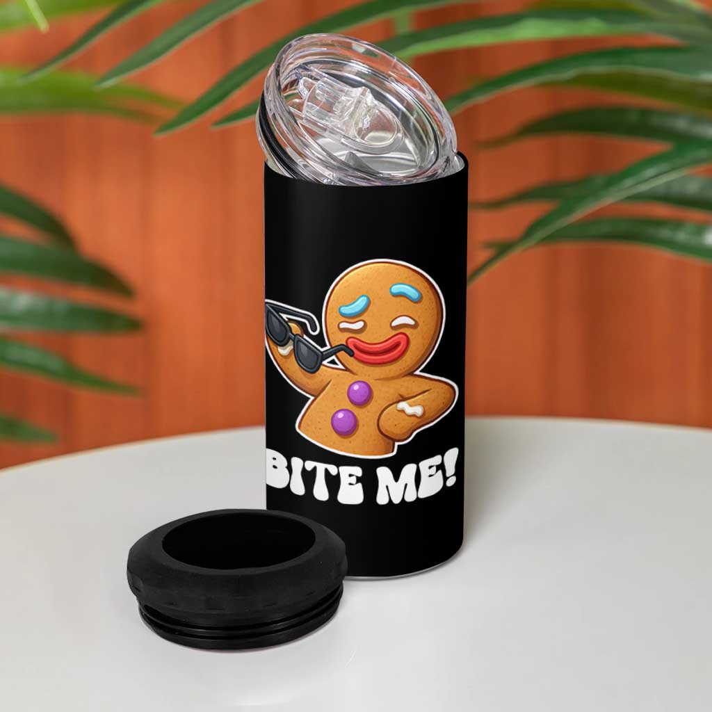 Funny Xmas Gingerbread Man 4 in 1 Can Cooler Tumbler Funny Sexy Cookie Bite Me - Wonder Print Shop