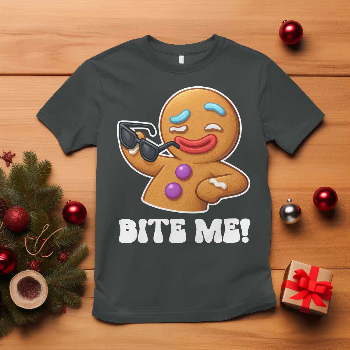 Funny Xmas Gingerbread Man T Shirt Funny Sexy Cookie Bite Me - Wonder Print Shop