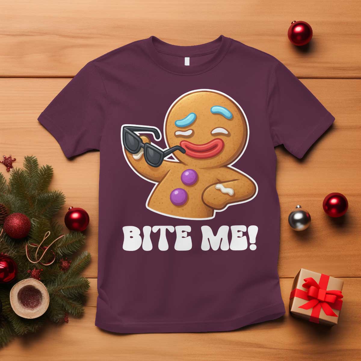Funny Xmas Gingerbread Man T Shirt Funny Sexy Cookie Bite Me - Wonder Print Shop