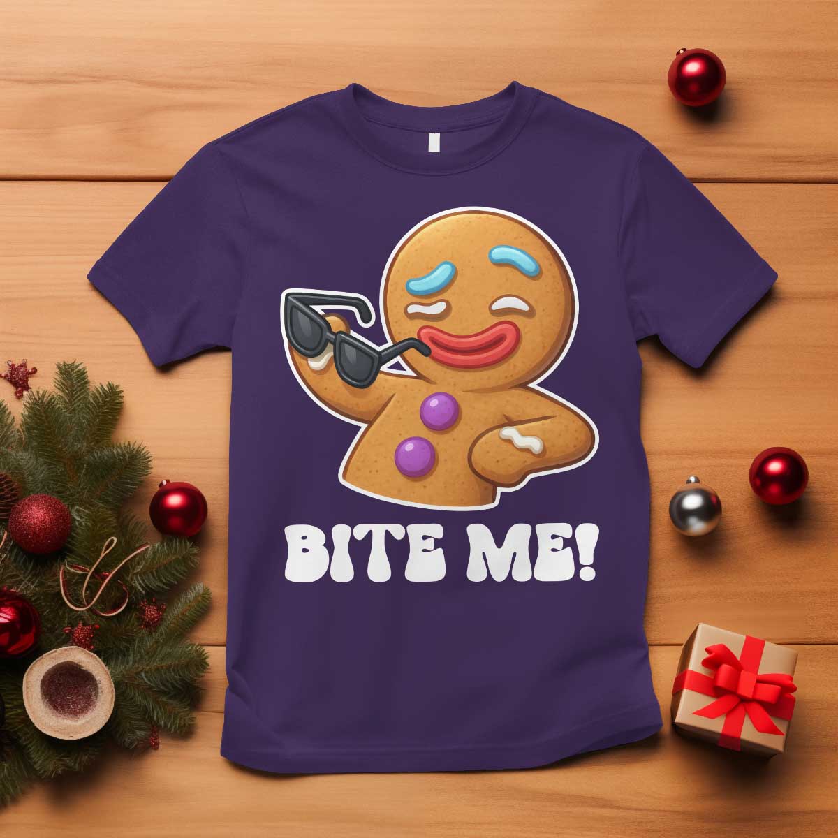 Funny Xmas Gingerbread Man T Shirt Funny Sexy Cookie Bite Me - Wonder Print Shop