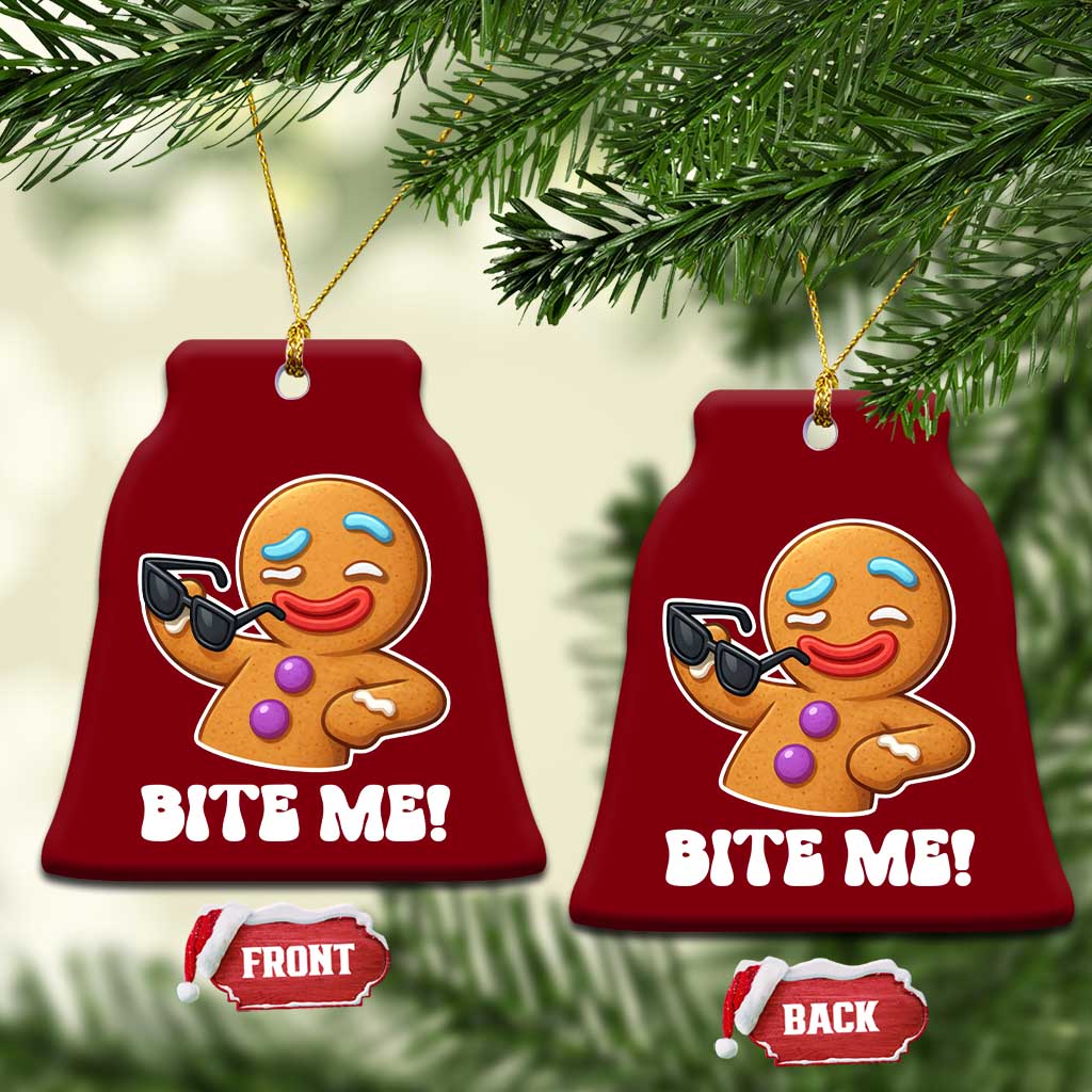 Funny Xmas Gingerbread Man Ceramic Ornament Funny Sexy Cookie Bite Me - undefined