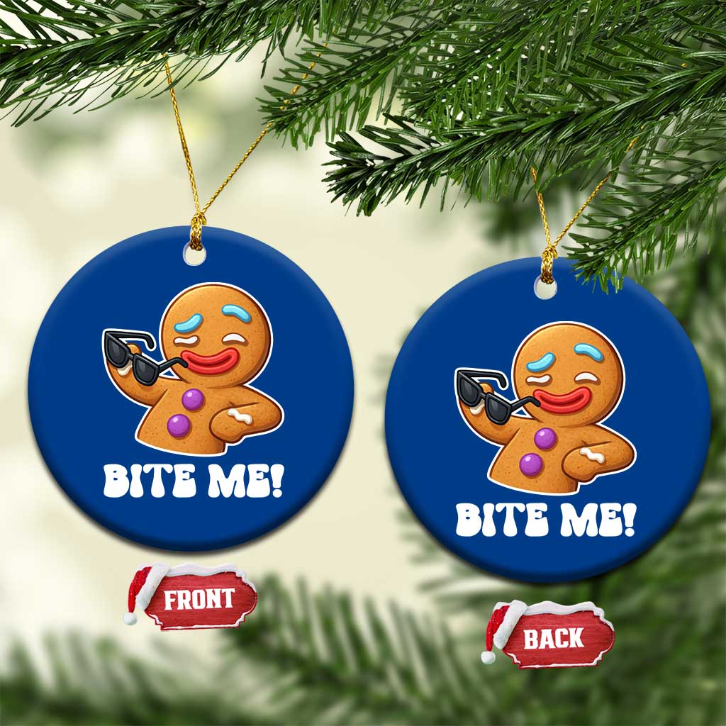 Funny Xmas Gingerbread Man Ceramic Ornament Funny Sexy Cookie Bite Me - undefined